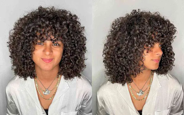 Curly Layered Bob with Bangs