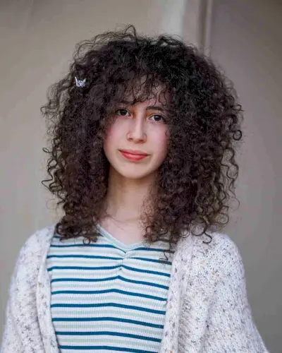 Dark Brown Curls with Fringe