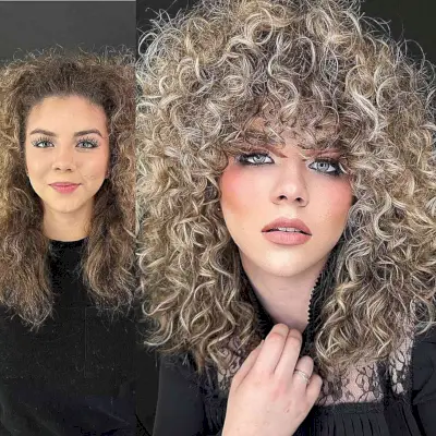 Face-Framing Textured Thick Curls with Bangs