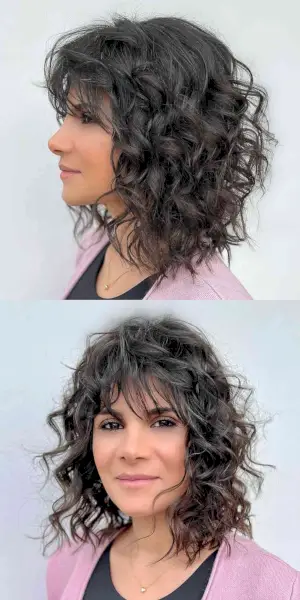 Perfectly layered curls with bangs