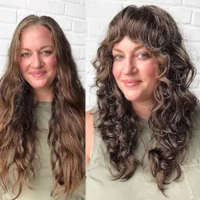 Long curly hair with fringe