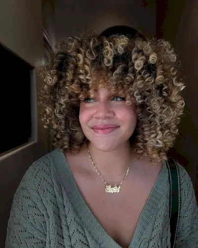 Curly Golden Blonde Ringlets with Bangs for women with thick hair