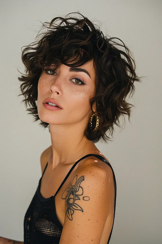 레이어드 컬이 있는 인조 컬리 숭어' title=