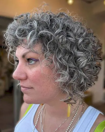Natural Grey Curls on Short Chin-Length Hair