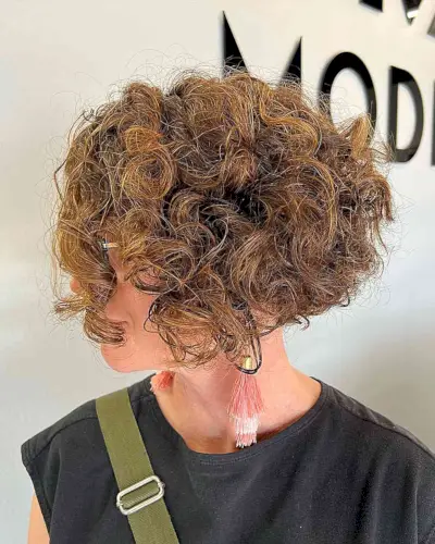 Chin-Length Short-Length Curly Wedge Cut
