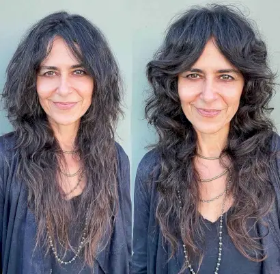Curtain bangs on Elongated Curls for Thick Hair