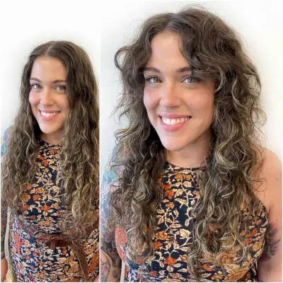 Curly Waves with Long Curtain Bangs