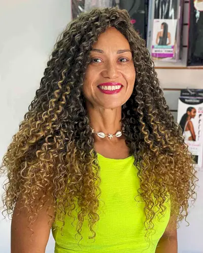 Long Curls with a Side Part and Ombre for ladies with thick long hair