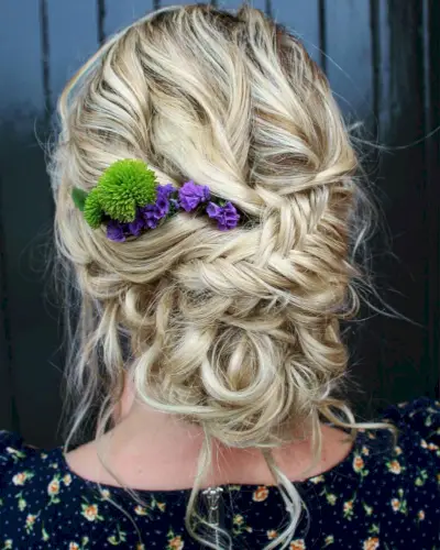 Fishtail Braid Curly Updo for Long Hair