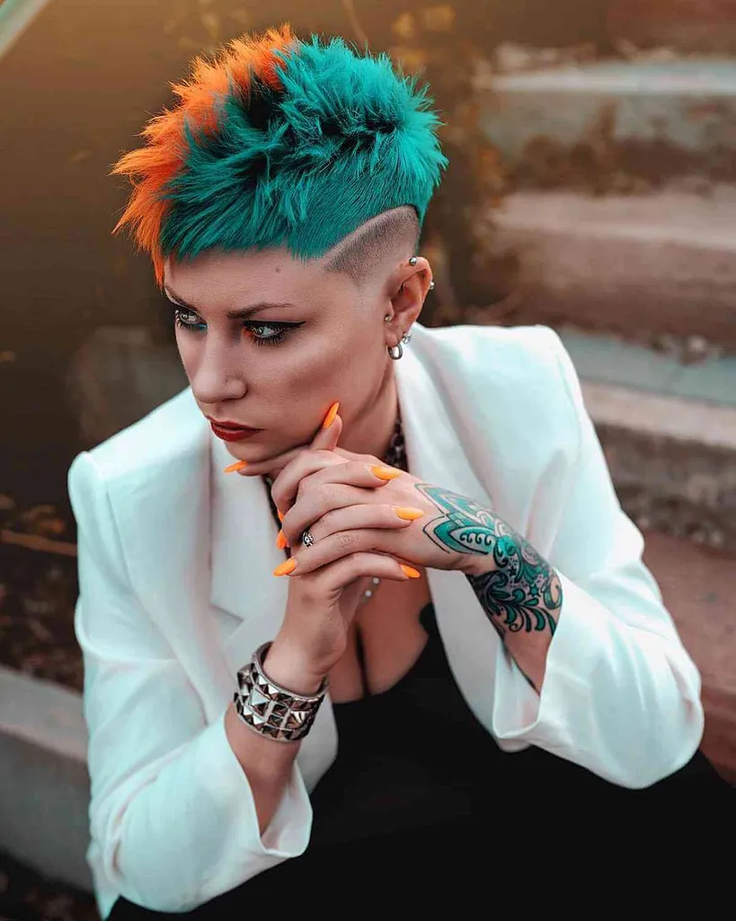 Punk Orange och Teal Spiky Pixie Cut' title=