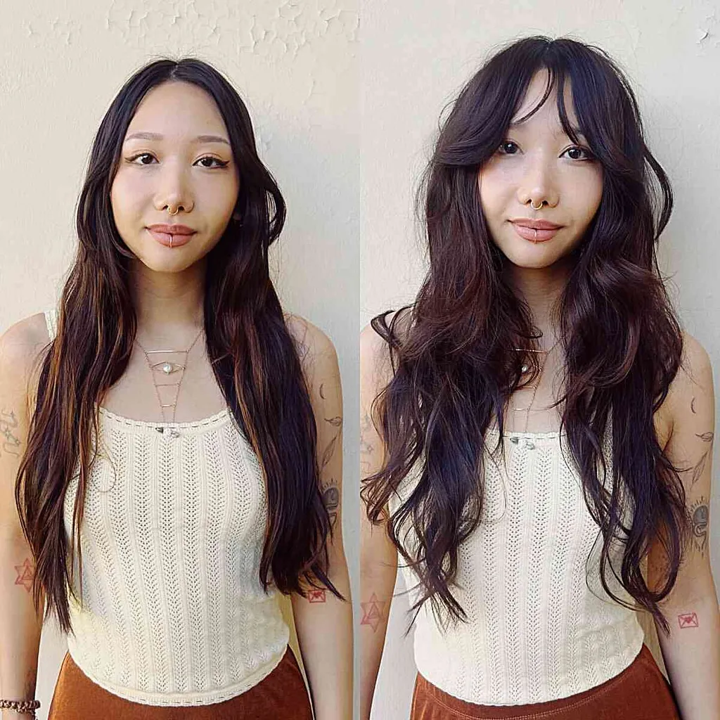 Op de jaren 90 geïnspireerd lang fijn kapsel met gezichtskader' title=