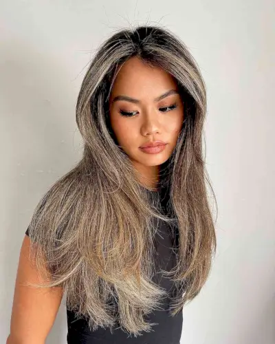 Long Face-Framing Ash Blonde Balayage Layers