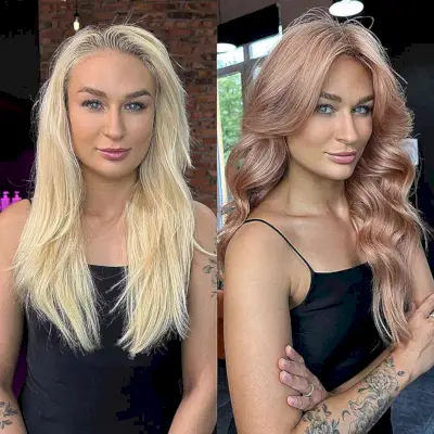 Muted Pink Tones on Long Hair for Square Face Shapes