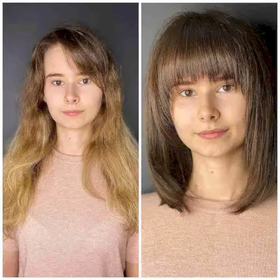 Sleek Long Bob with Choppy Fringe for Square Face Shapes