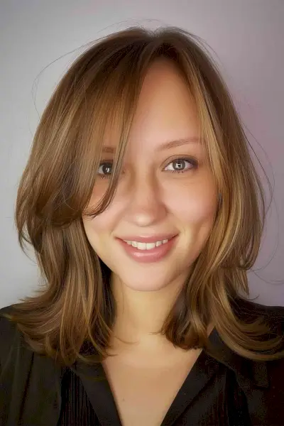 Medium Length Cut with Side-Swept Bangs