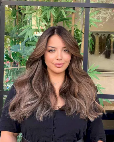 Beige Brown Balayage with Soft Waves for an Oval Face Shape