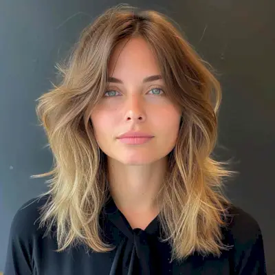 Medium messy layered hairstyle to flatter square face shapes