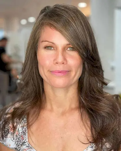 Medium-to-Long Brunette Straight Hair for Square Faces