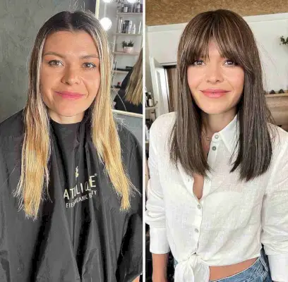 Subtle Curtain Fringe on Mid-Length Brown Hair for Square Faces