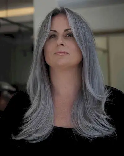 Mid-Length Grey Layers for Square Face Shapes