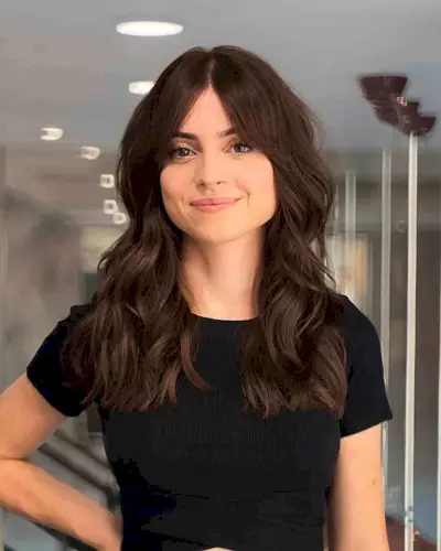 Mid-Length Chestnut Brown with a Middle Part for Square Faces