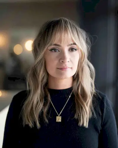 Wispy Bangs on Mid-Length Hair for Square Faces