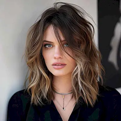 Chic mid-length shag for square faced women