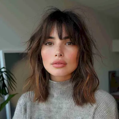 Shaggy messy lob for square faces