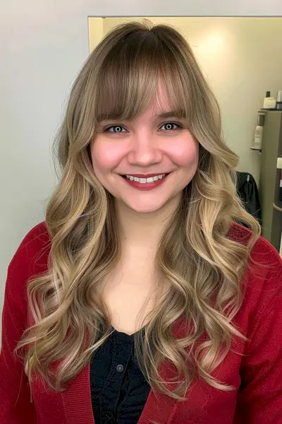 Textured Layers On Long Hair for a Round Face