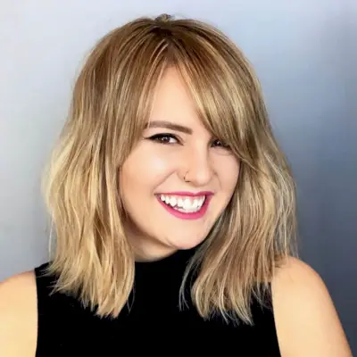Darling Shoulder-Length Lob with Side Bangs for Chubby Faces