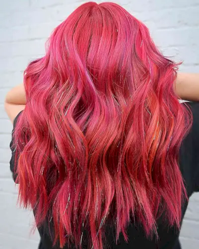 Bright Red Balayage with Subtle Orange Highlights