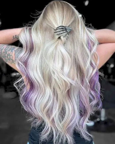 Gorgeous Long Blonde Hair with Hidden Peekaboo Purple Highlights