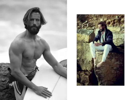 왼쪽: 잠수복 Billabong을 입은 Ricardo. 오른쪽: 코트 자라, 셔츠를 입은 리카르도