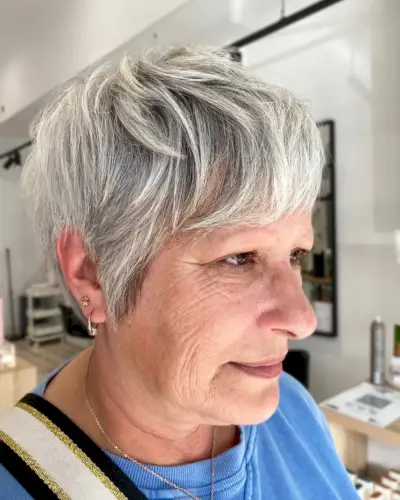 Short cut for grey-haired women with fine hair