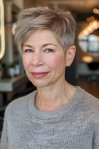 Short sassy undercut pixie bob for fine-haired women