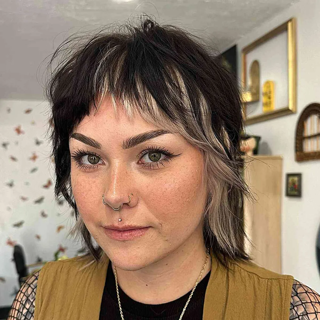 Shag court avec frange encadrant le visage pour cheveux fins' title=