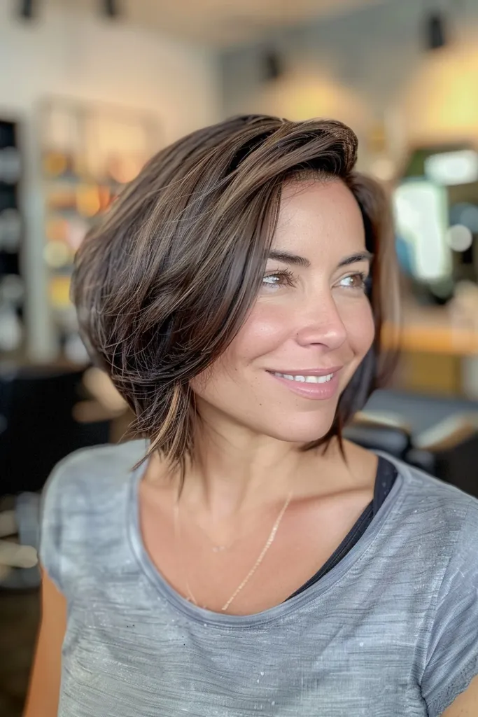 Coupe Sahag mi-courte élégante avec des couches surlignées' title=