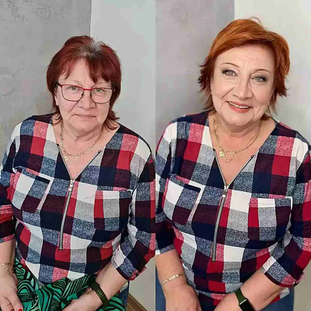 Coupe de loup courte et hirsute en cuivre pour cheveux fins et femmes âgées avec un style avant-gardiste' title=