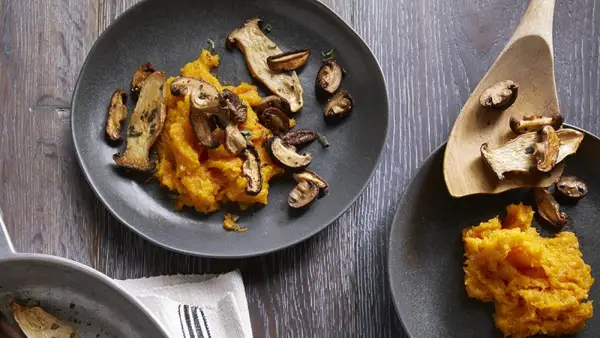 Mixed Roasted Mushrooms Over Creamy Butternut Puree