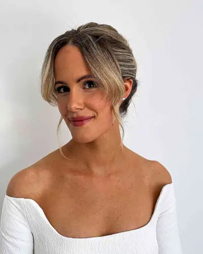 Romantic Loose Bun Upstyle with Long Bangs