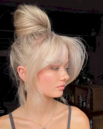 Champagne Blonde Messy Top Knot Updo Bun