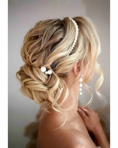 Romantic Updo Bun with Pearl Accessories