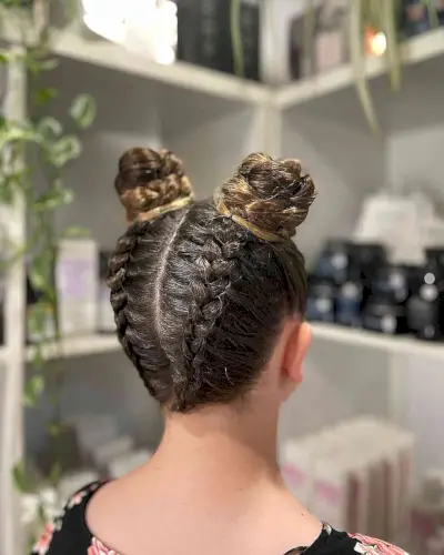 Inverted Braids with Space Buns Updo