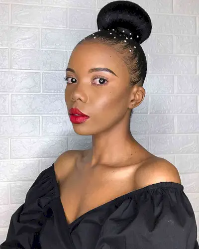 High Ballerina Bun with Mini Pearls