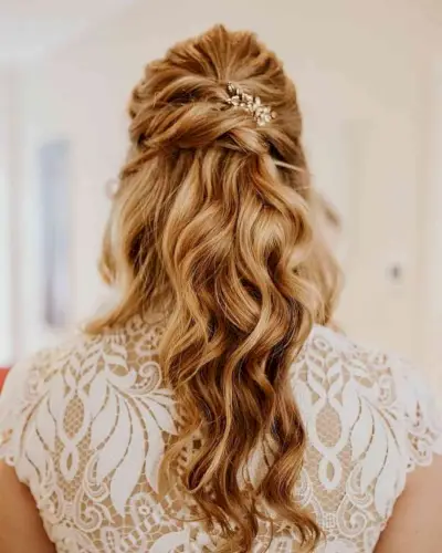 Half braided half updo hairstyle