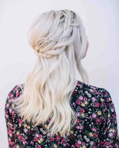 Platinum Blonde Half Up Braided Updo