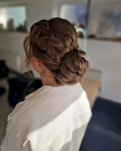 Romantic Princess Low Bun with Side Thick Braid