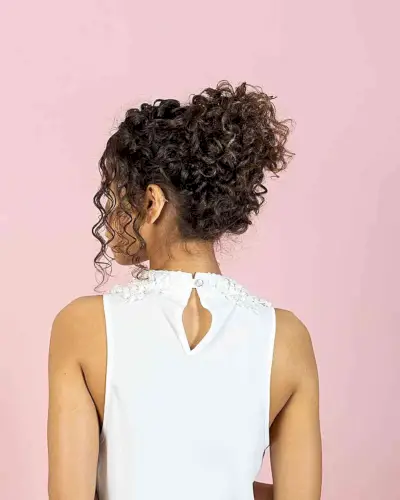 Soft Curly Top Bun Simple Updo Style