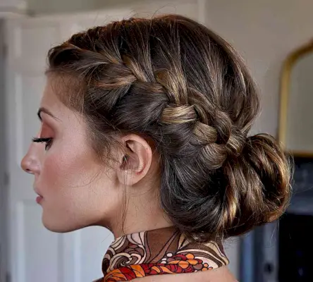 Simple Formal French Braid and Bun Hairdo