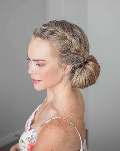 Side Braid and Side Bun Simple Updo